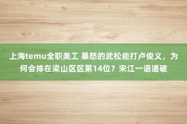 上海temu全职美工 暴怒的武松能打卢俊义，为何会排在梁山区区第14位？宋江一语道破